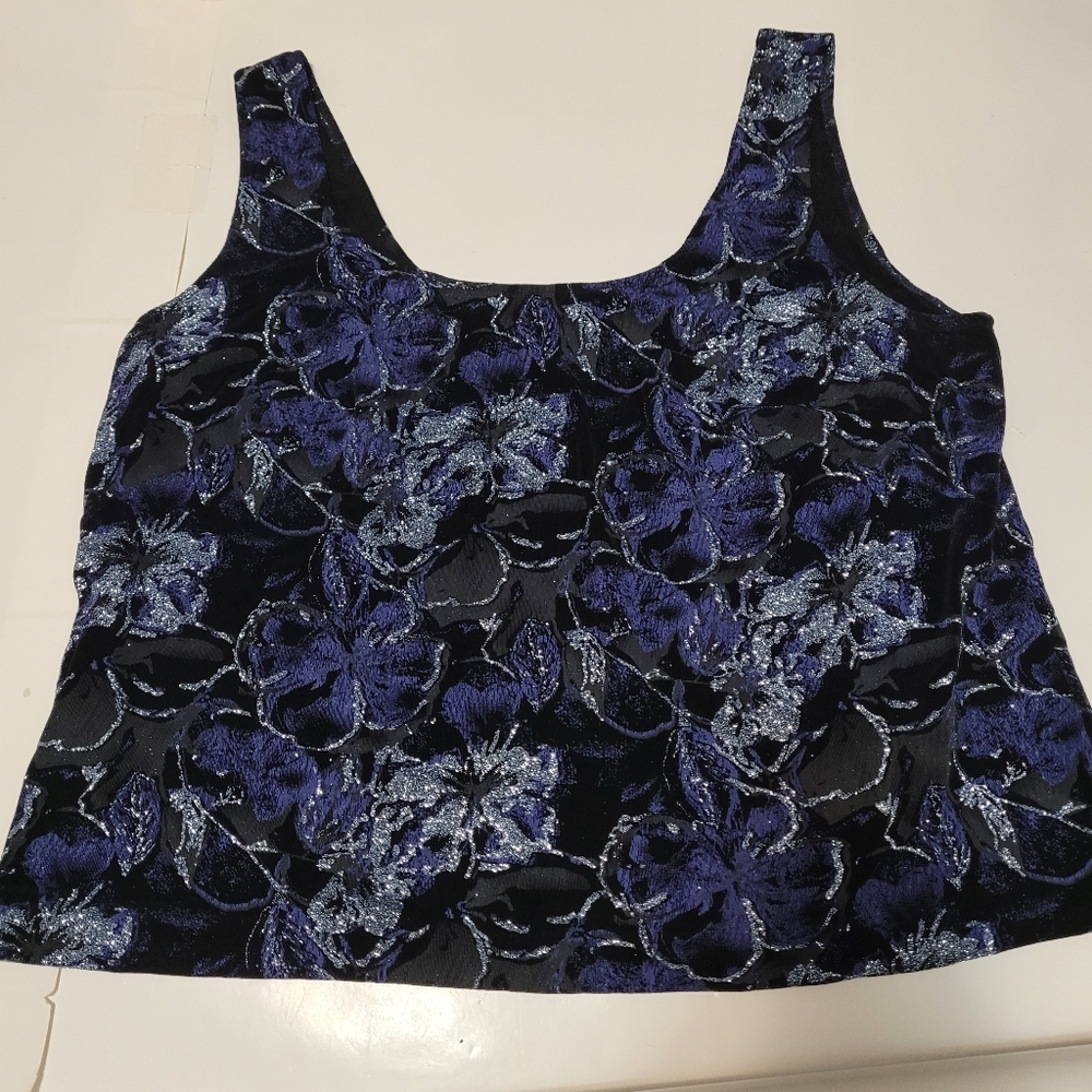 Vintage shimmer blue floral tank